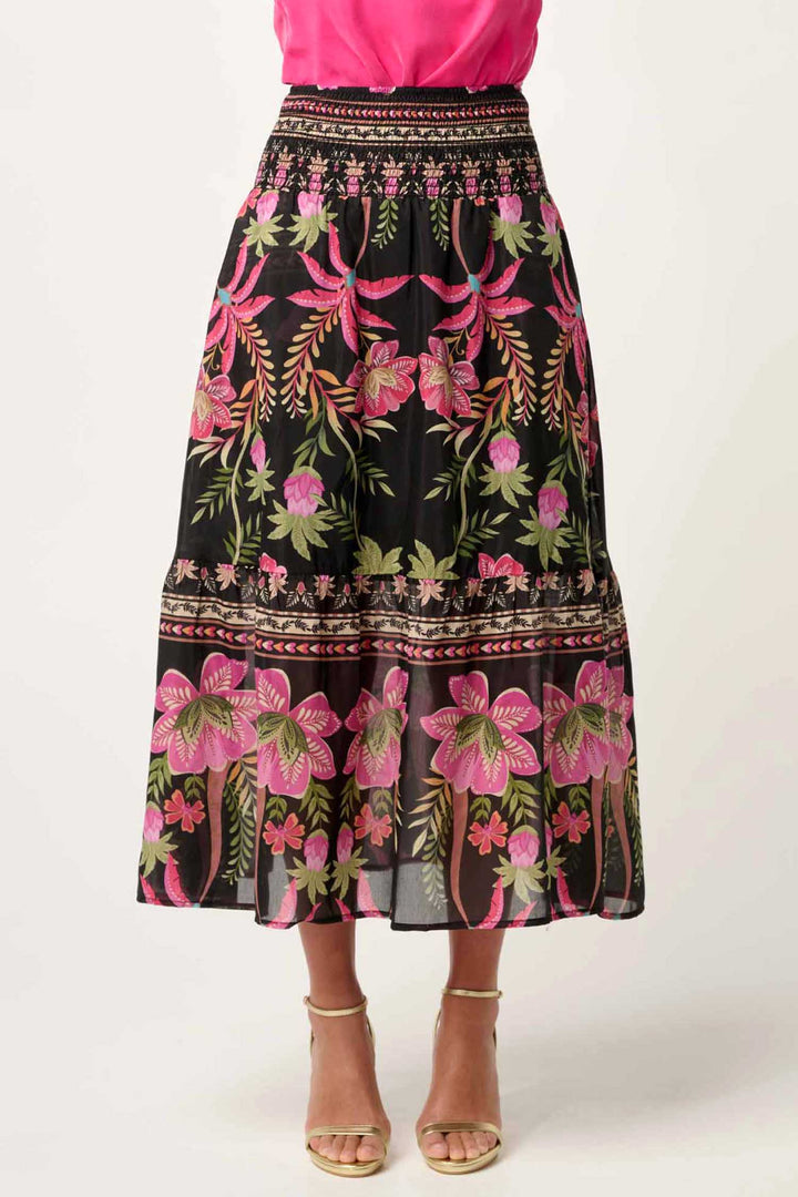 Cordelia Shirred Printed Skirt in Anthos Lotos