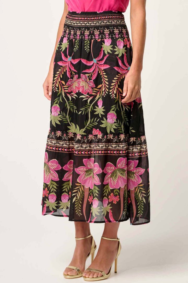 Cordelia Shirred Printed Skirt in Anthos Lotos