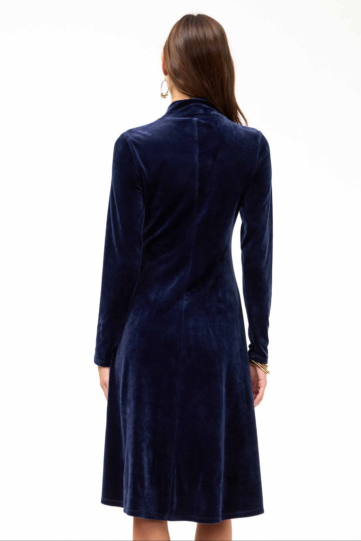 Corinthe Velour Mock Neck Dress in Midnight