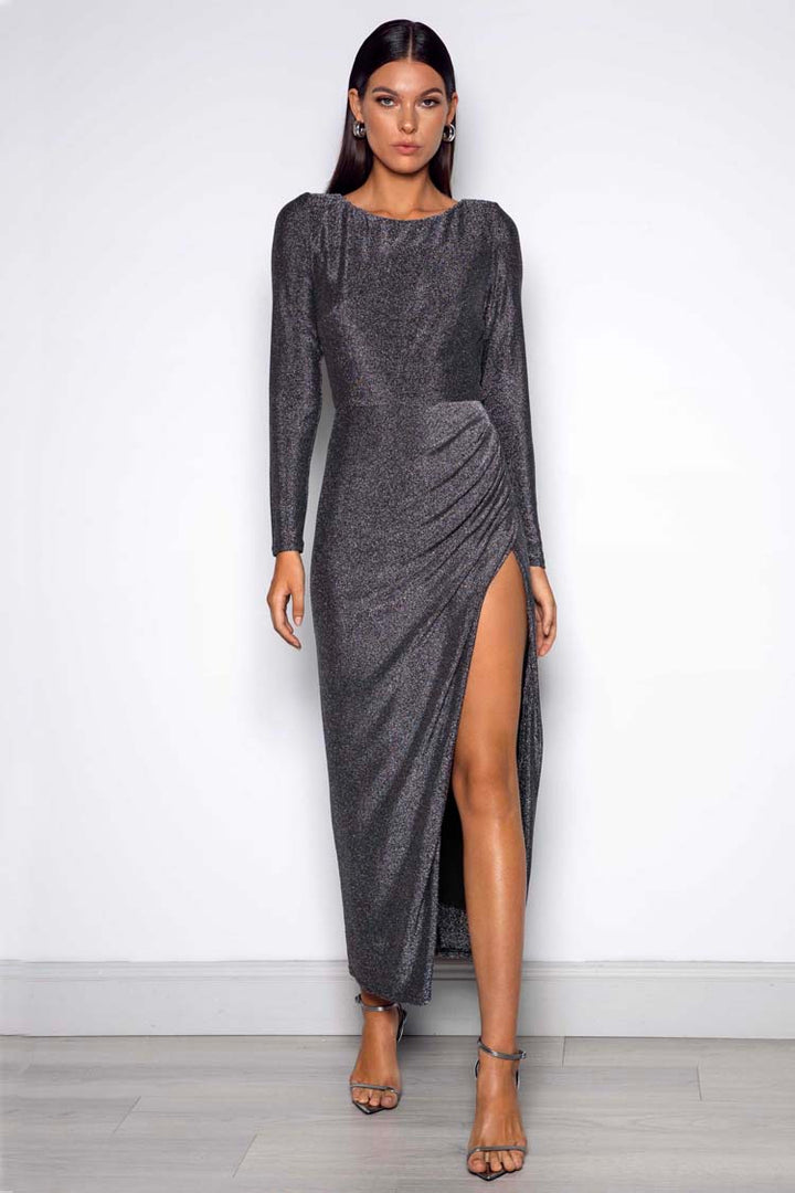 Corrine LS Maxi Dress in Gunmetal Grey