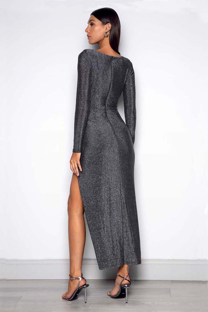 Corrine LS Maxi Dress in Gunmetal Grey