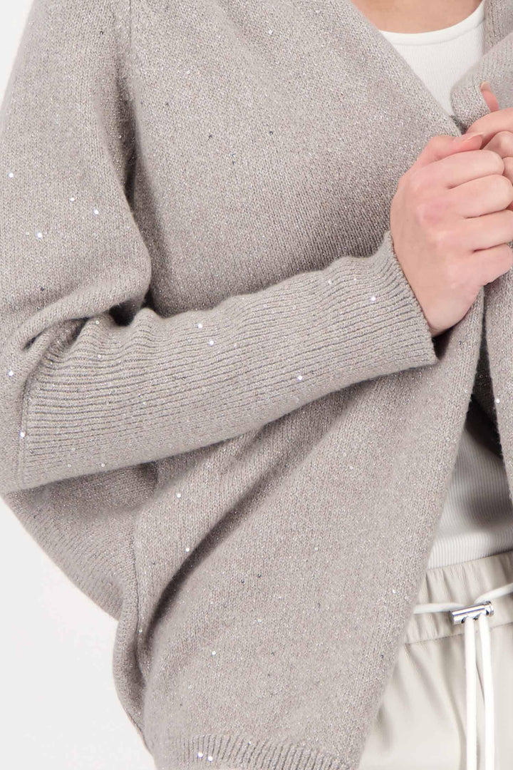 Cosy Knit Cardi w Sequins in Oyster Grey