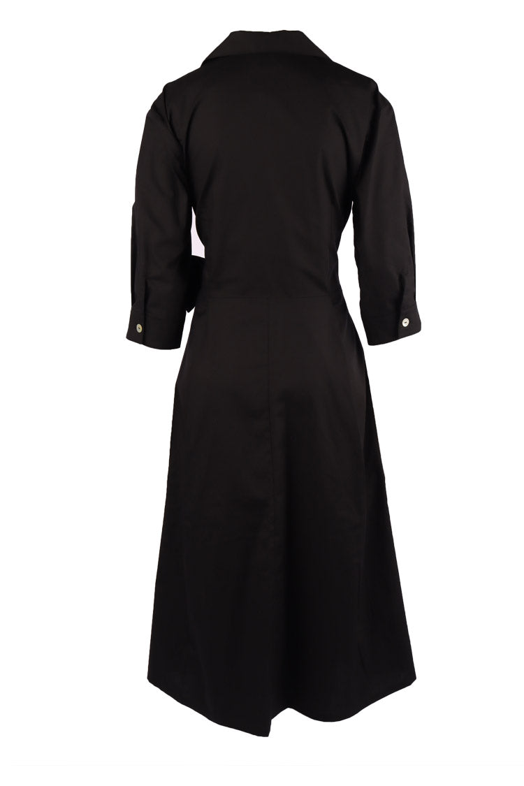 Cross Over Opera Coat Dress in Black