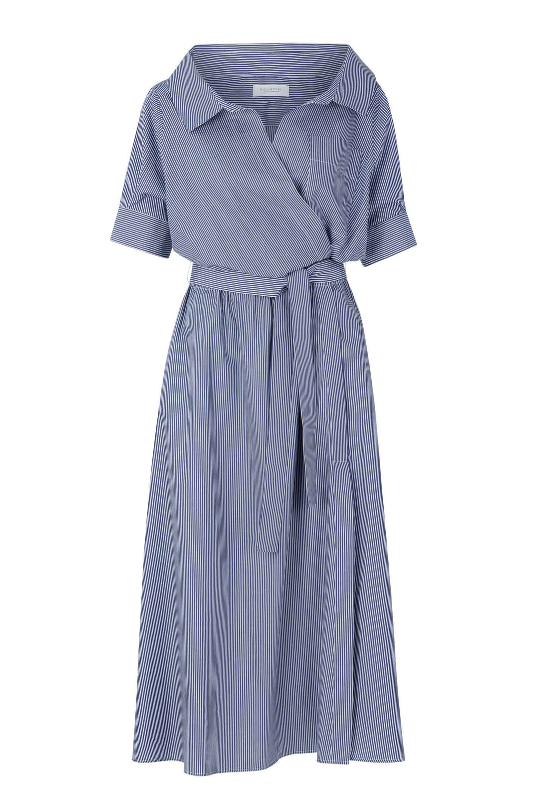 Cotton Striped Midi Dress in Midnight Blue