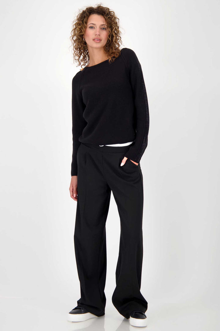 Cotton Wool Knit w Crystal Sleeve Detail in Black