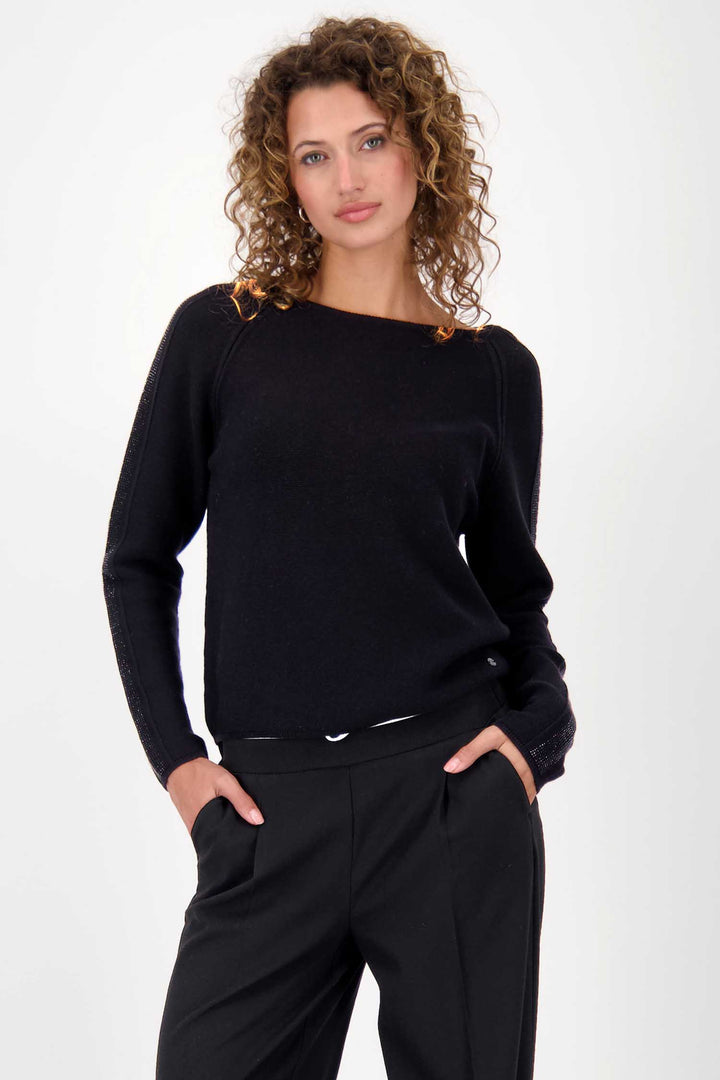 Cotton Wool Knit w Crystal Sleeve Detail in Black