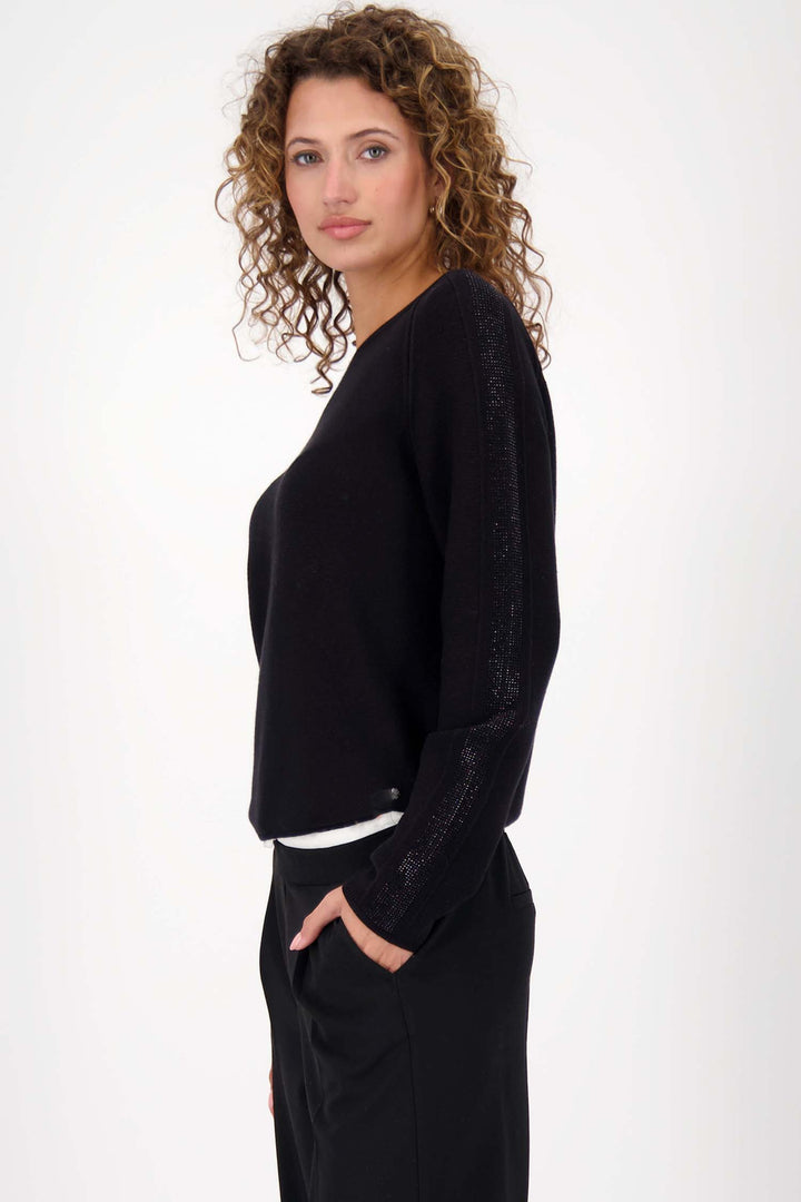 Cotton Wool Knit w Crystal Sleeve Detail in Black