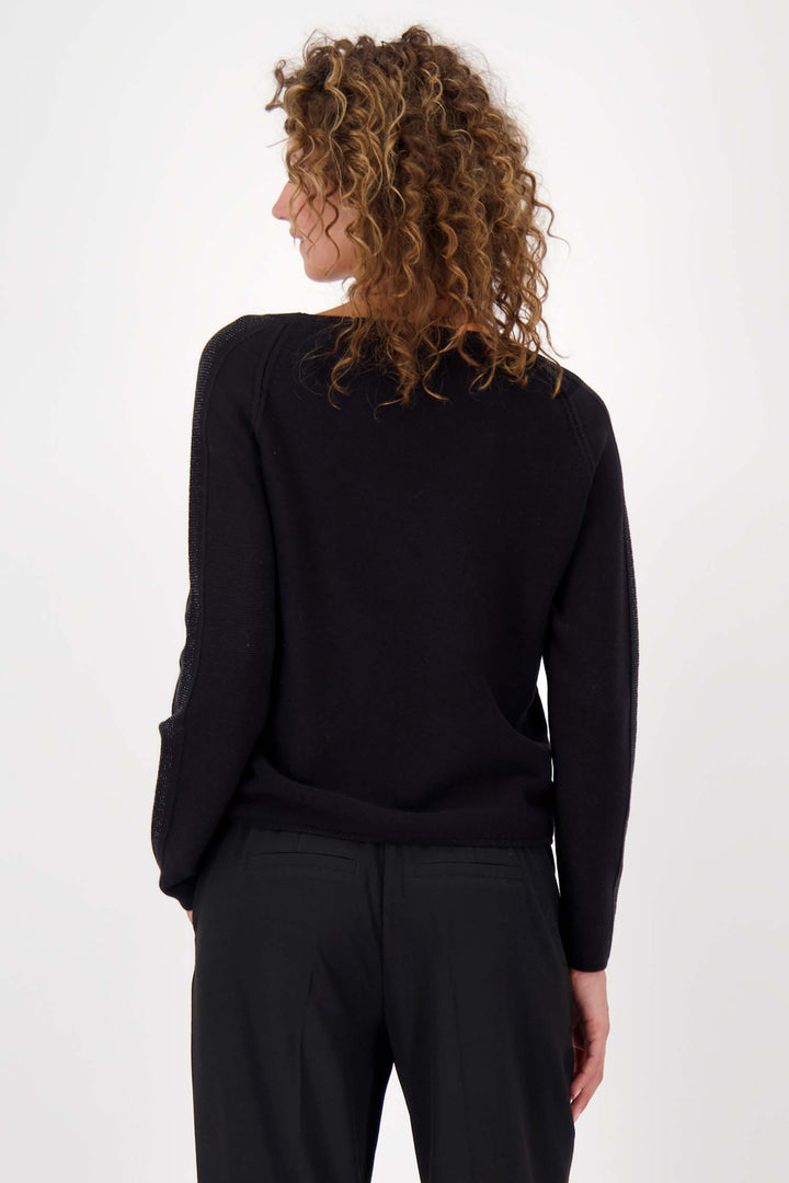 Cotton Wool Knit w Crystal Sleeve Detail in Black