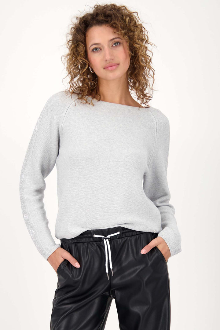 Cotton Wool Knit w Crystal Sleeve Detail in Grey