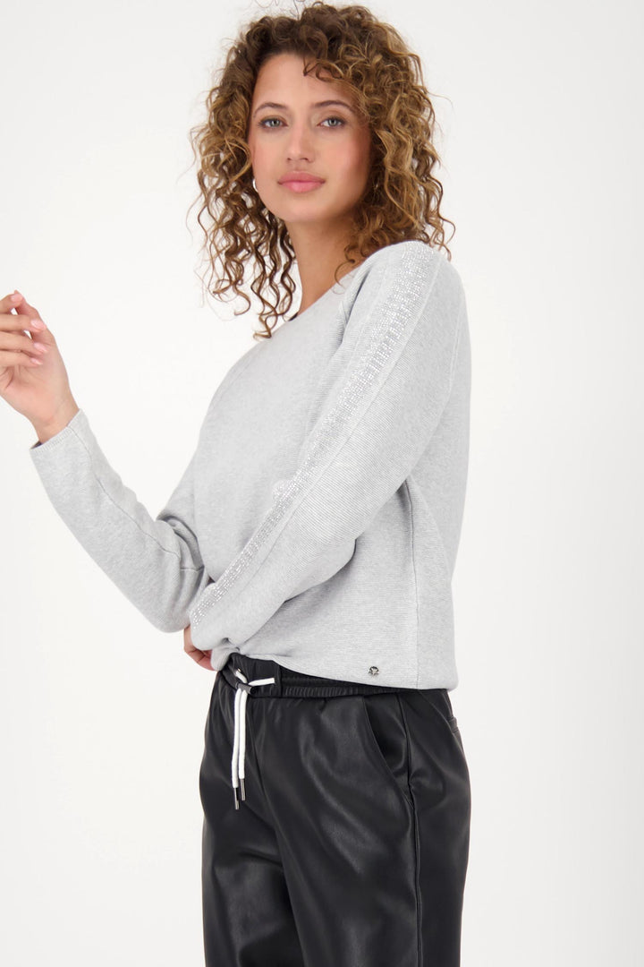 Cotton Wool Knit w Crystal Sleeve Detail in Grey