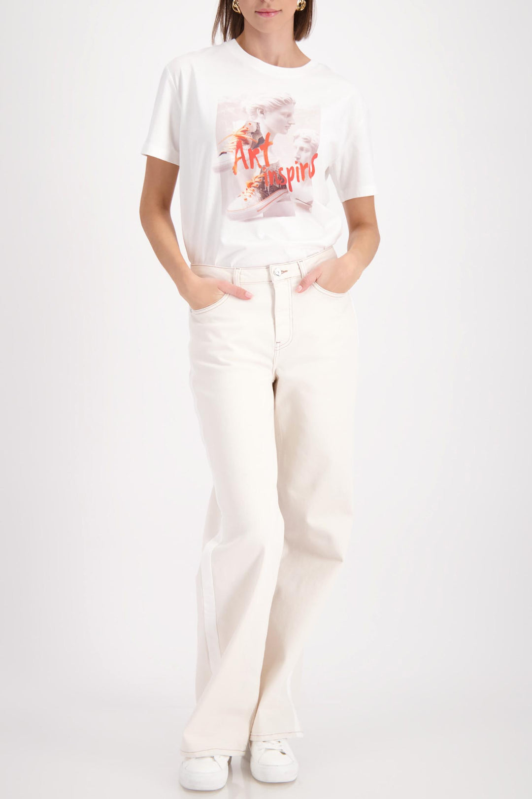 Flare Contrast Seam Jean in Beige