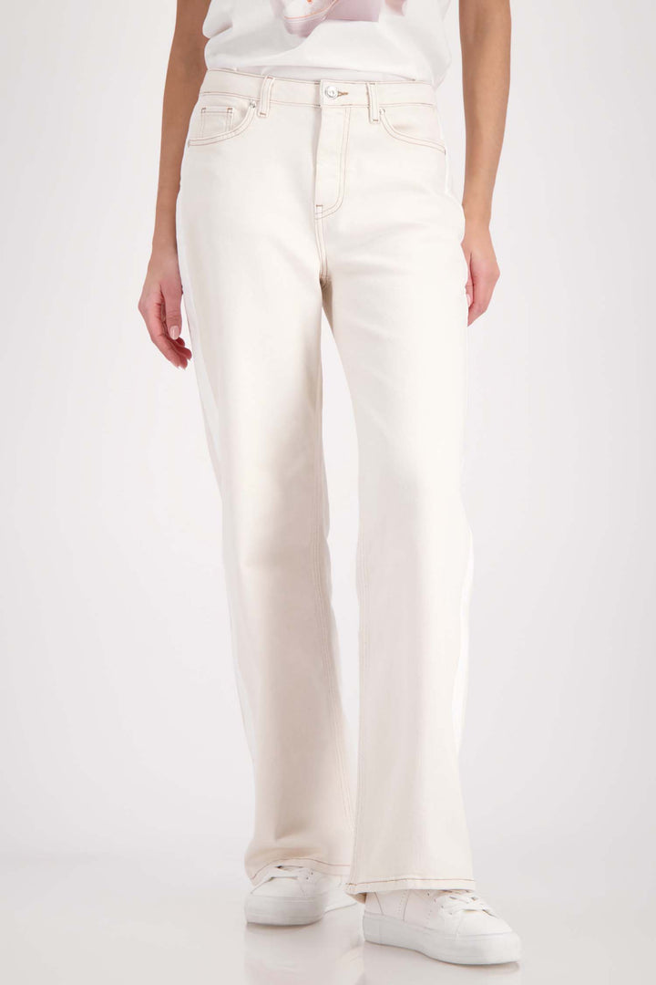 Flare Contrast Seam Jean in Beige