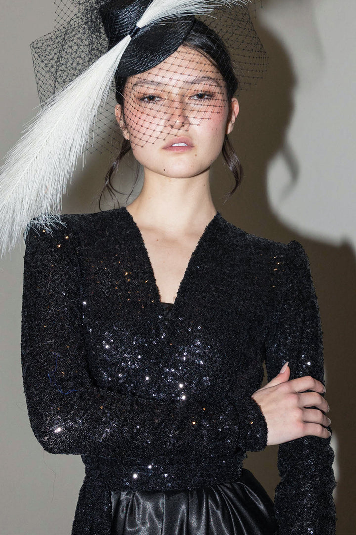 Crop Sequin Jacket in Black