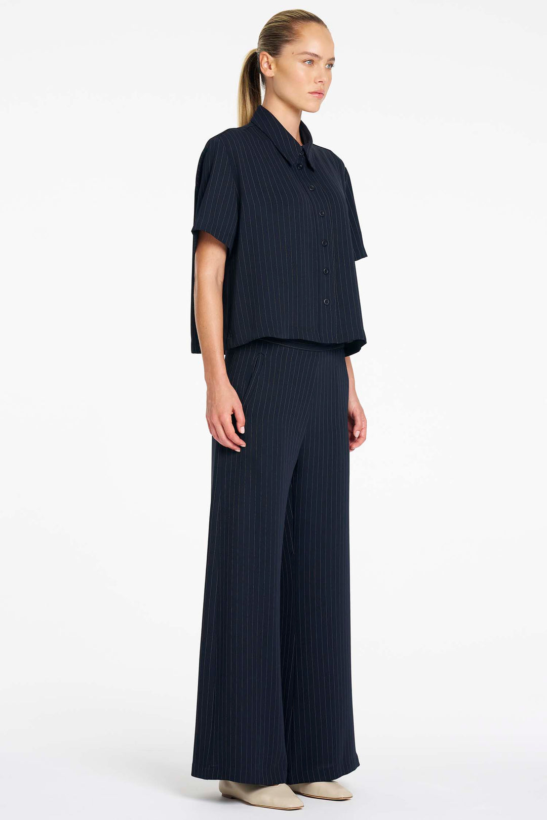Crop Shirt in Navy/Chalk
