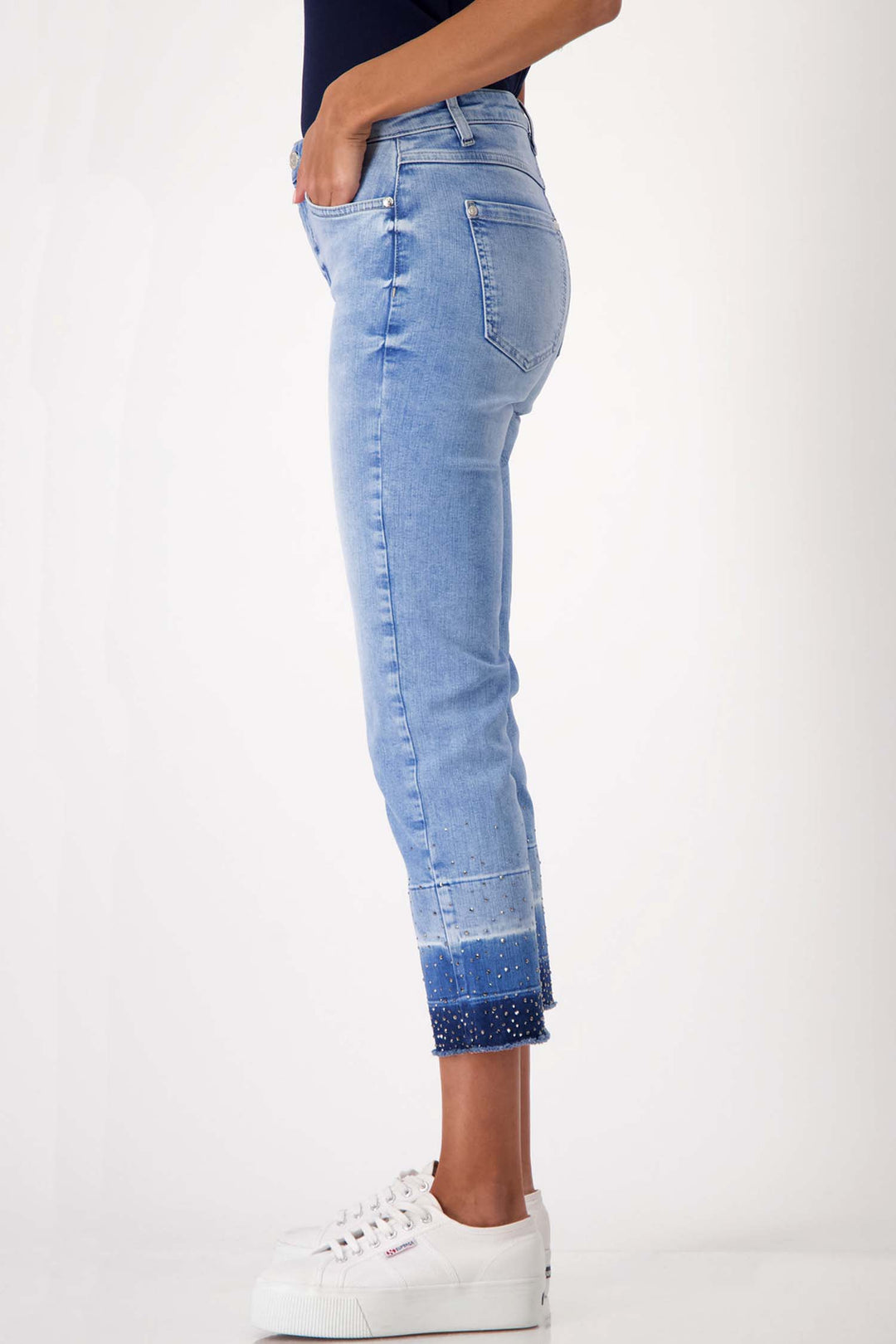 Cropped Gradient Jeans w Rhinestones