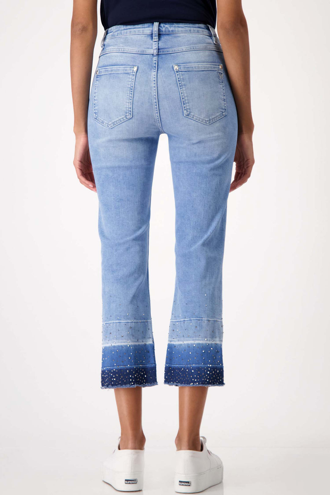 Cropped Gradient Jeans w Rhinestones