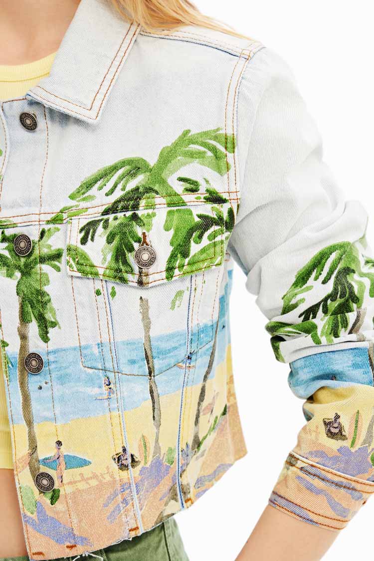 Cropped Tropical Denim Jacket