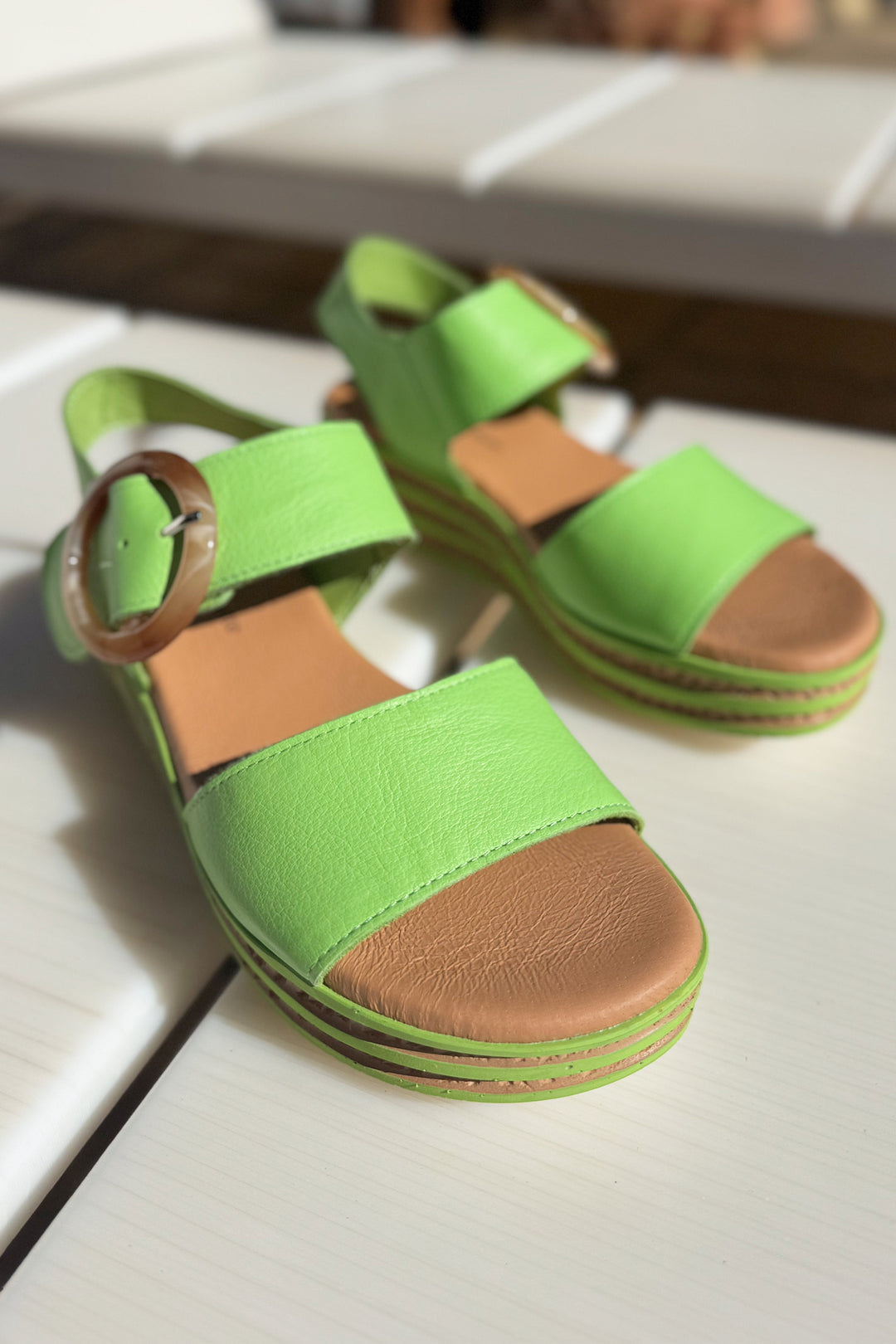 Cubbie Leather Sandals in Lime