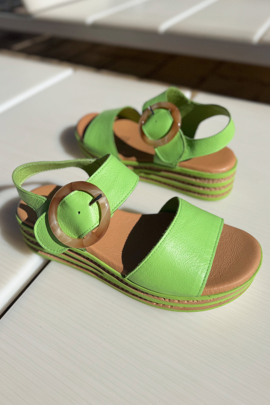 Cubbie Leather Sandals in Lime