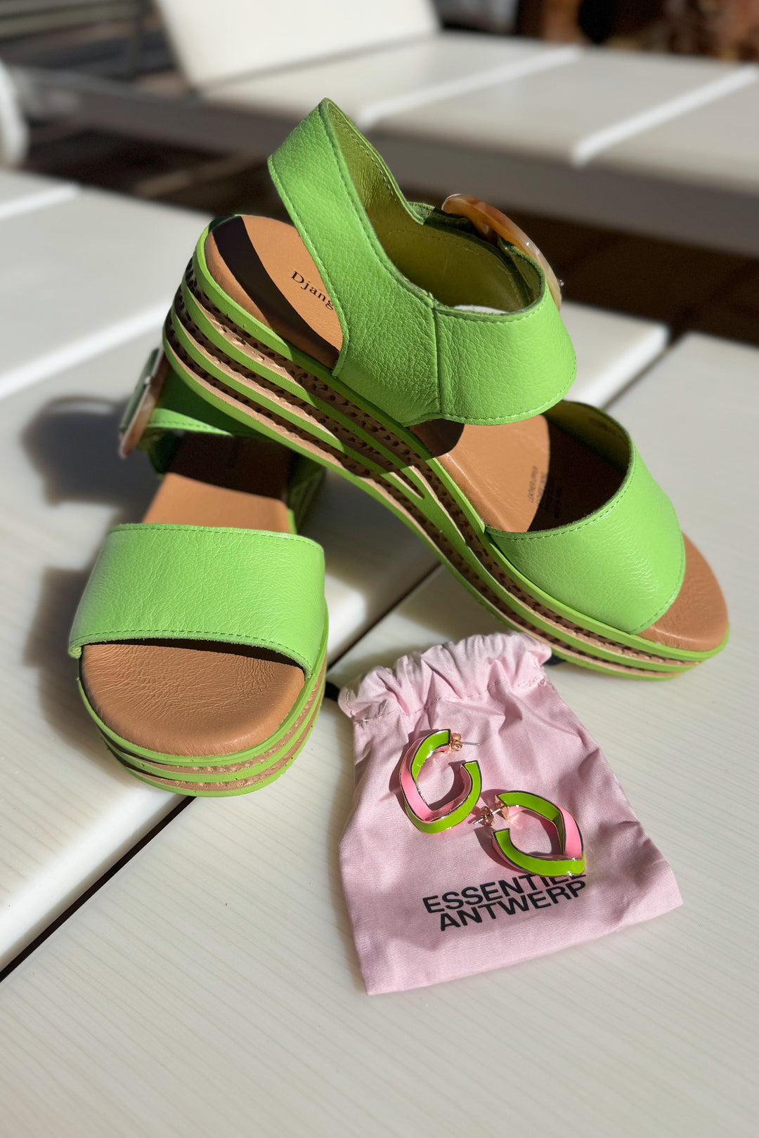 Cubbie Leather Sandals in Lime