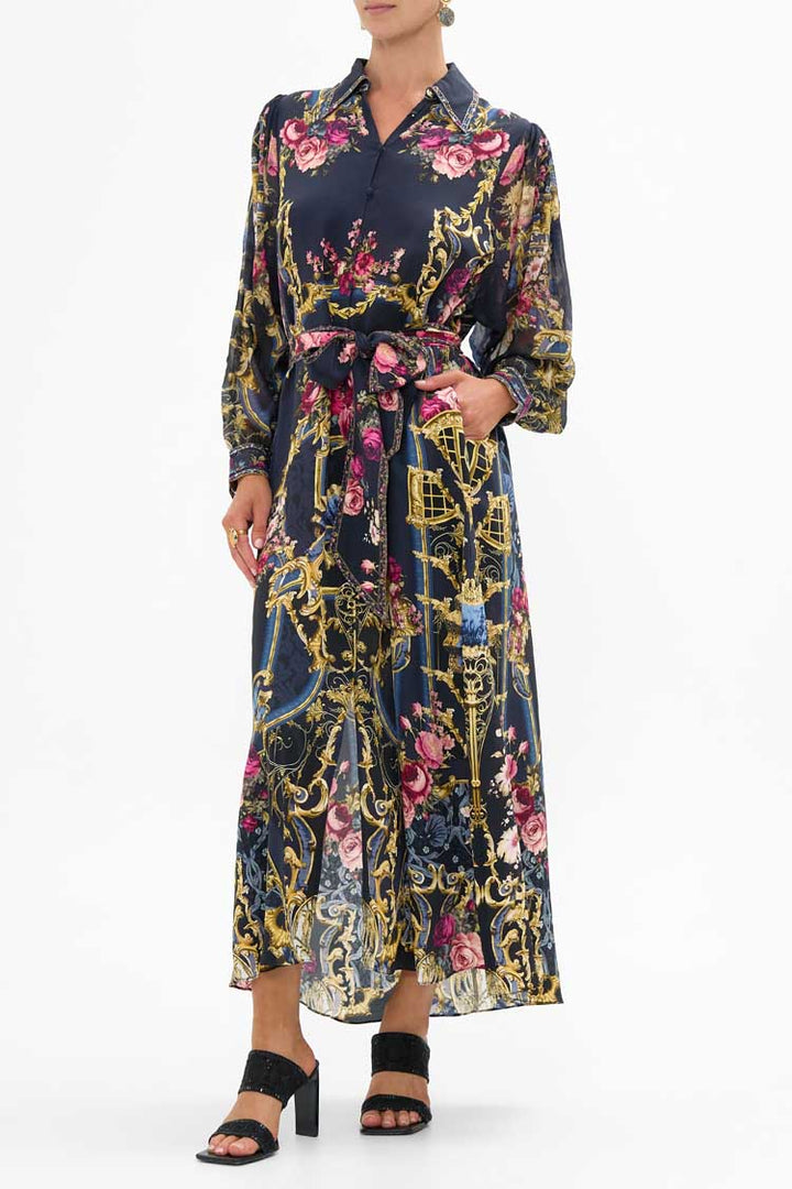 Curved Collar Shirt Dress in Ornate on a Plate