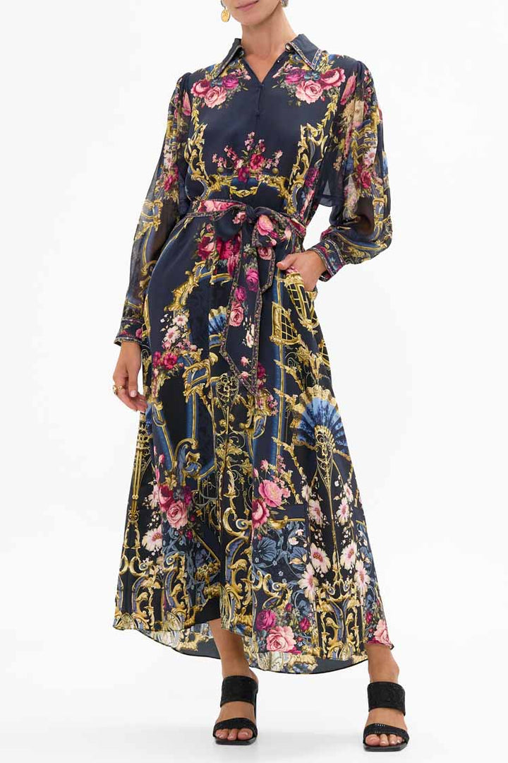 Curved Collar Shirt Dress in Ornate on a Plate