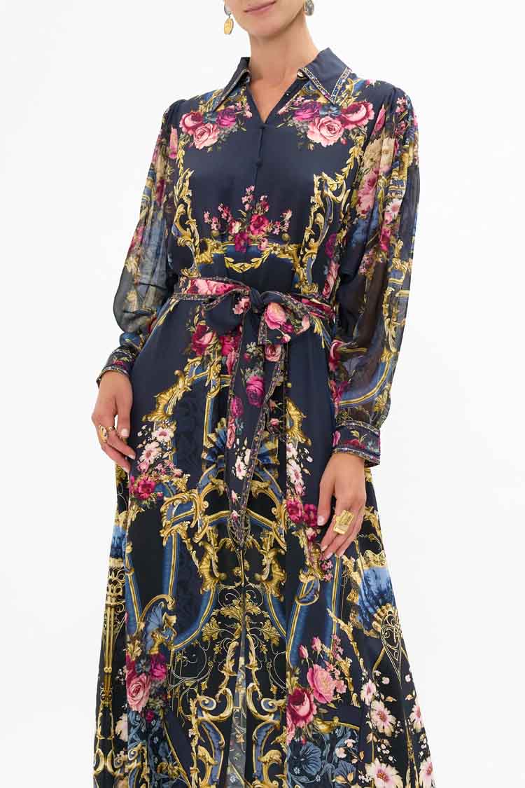 Curved Collar Shirt Dress in Ornate on a Plate