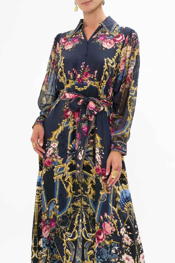 Curved Collar Shirt Dress in Ornate on a Plate