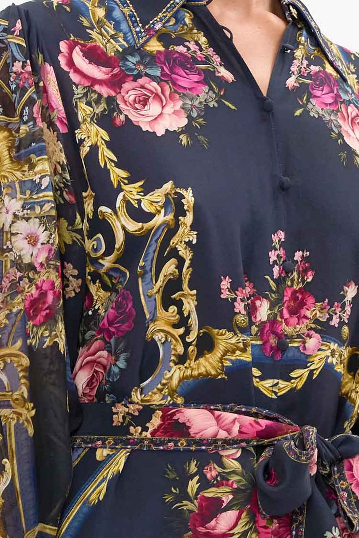 Curved Collar Shirt Dress in Ornate on a Plate
