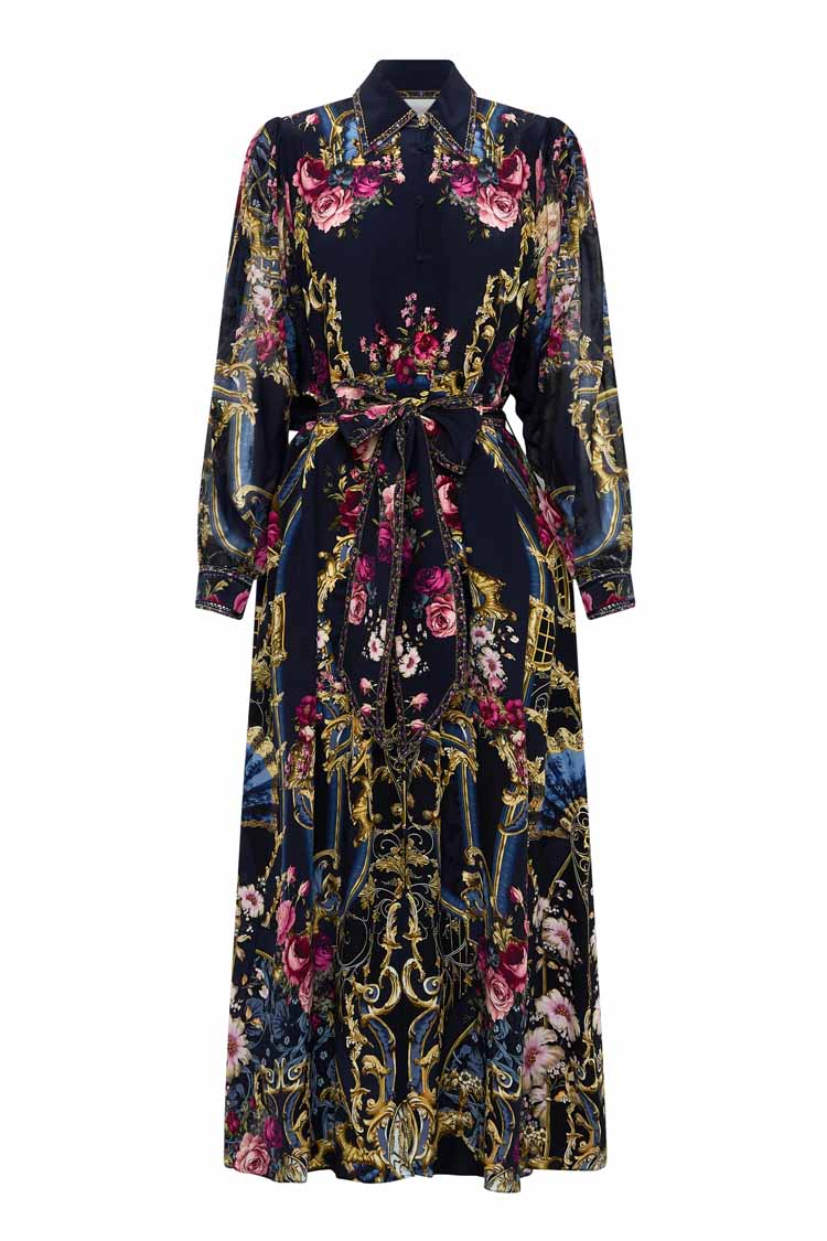 Curved Collar Shirt Dress in Ornate on a Plate