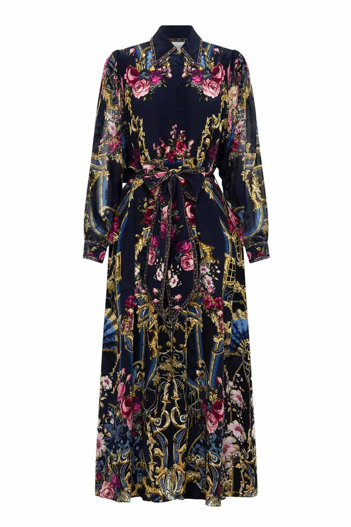 Curved Collar Shirt Dress in Ornate on a Plate
