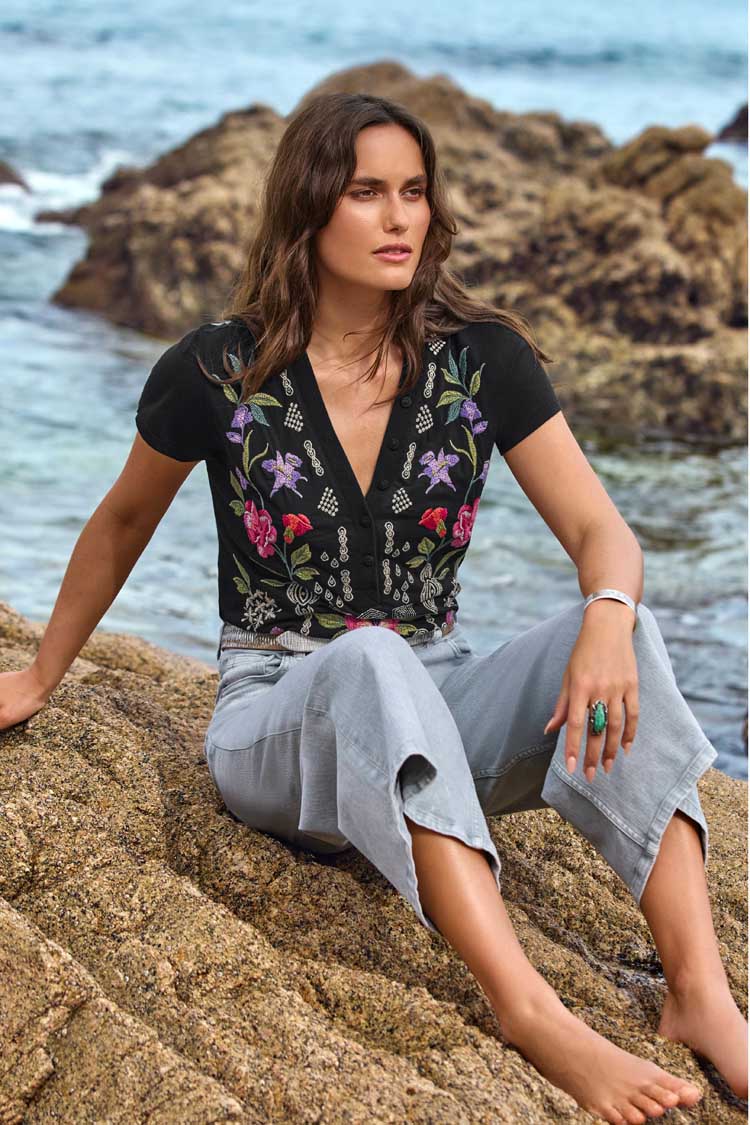 Dacie Button Neck Knit Tee