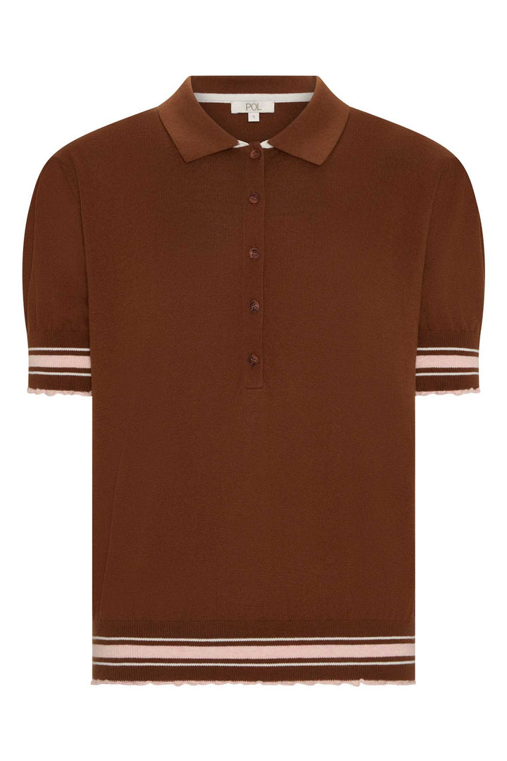 Dahlia Knit Polo in Toffee/Pink