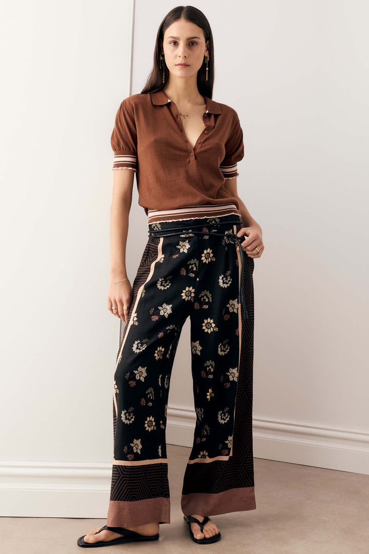 Dahlia Knit Polo in Toffee/Pink