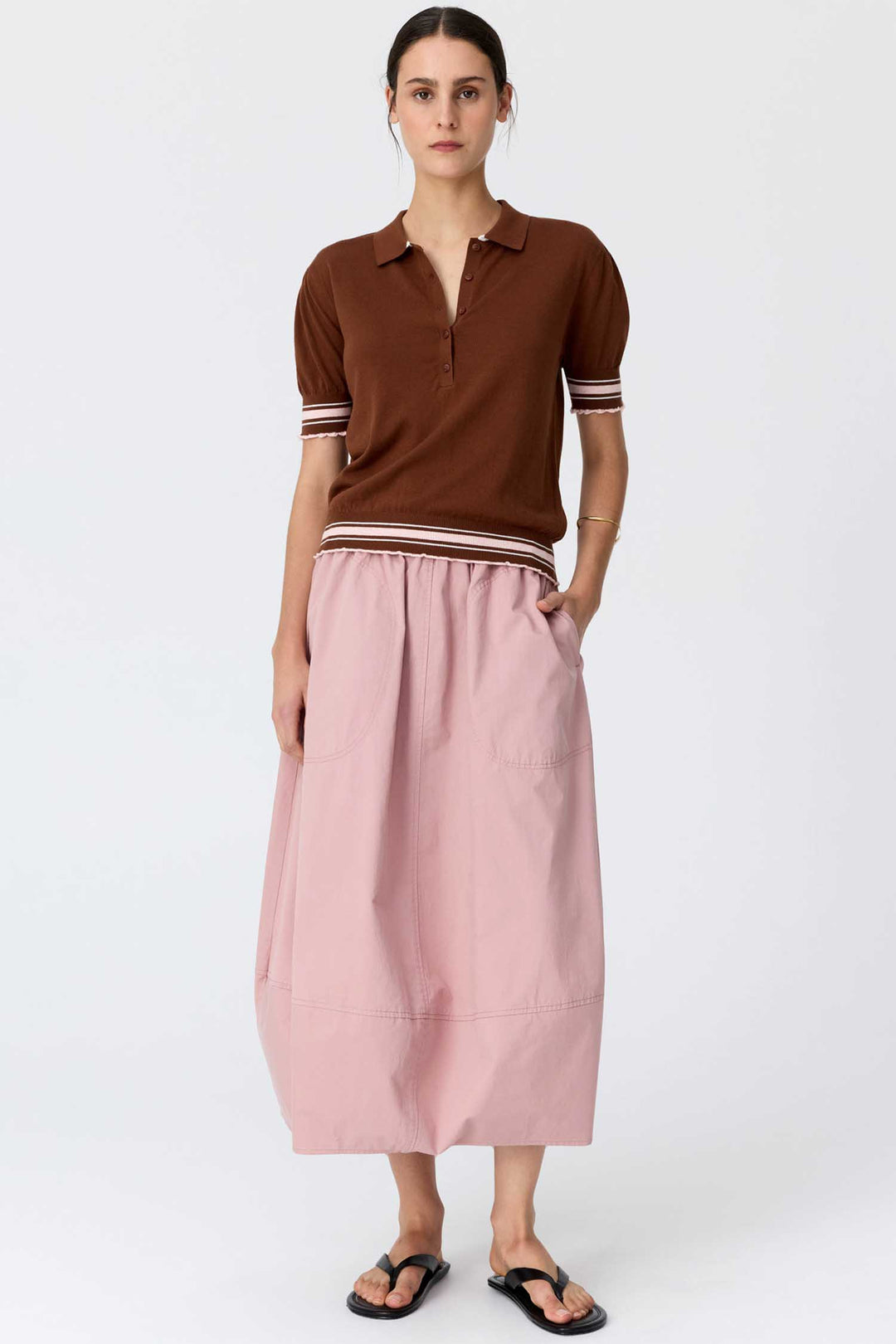 Dahlia Knit Polo in Toffee/Pink