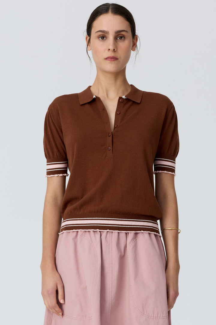 Dahlia Knit Polo in Toffee/Pink
