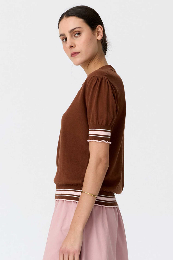 Dahlia Knit Polo in Toffee/Pink