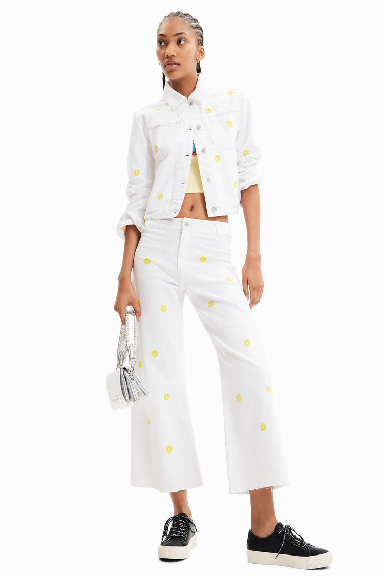 Daisy Cropped Culotte Jeans in White | FINAL SALE