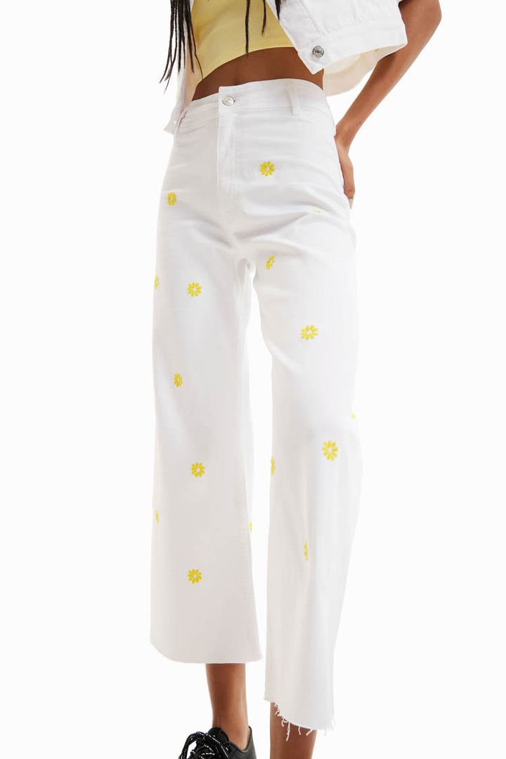 Daisy Cropped Culotte Jeans in White | FINAL SALE