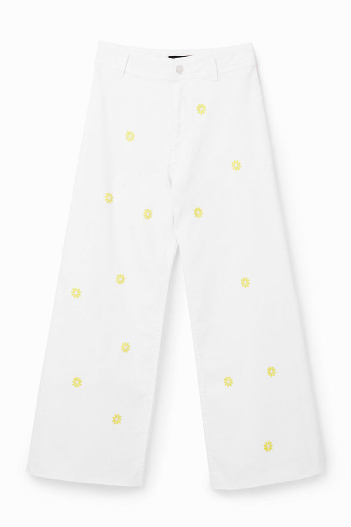 Daisy Cropped Culotte Jeans in White