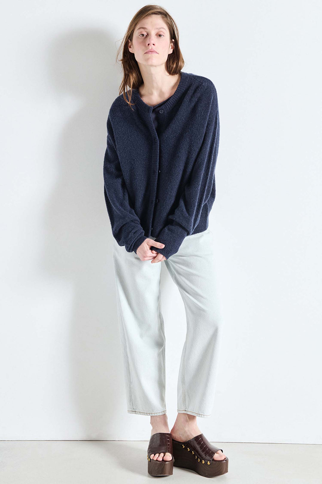 Damsville LS Cardigan in Navy Blue Black Melange