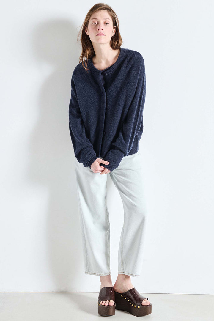 Damsville LS Cardigan in Navy Blue Black Melange