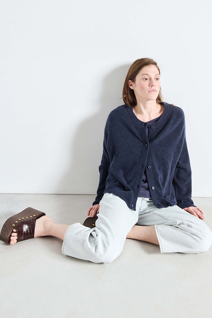 Damsville LS Cardigan in Navy Blue Black Melange