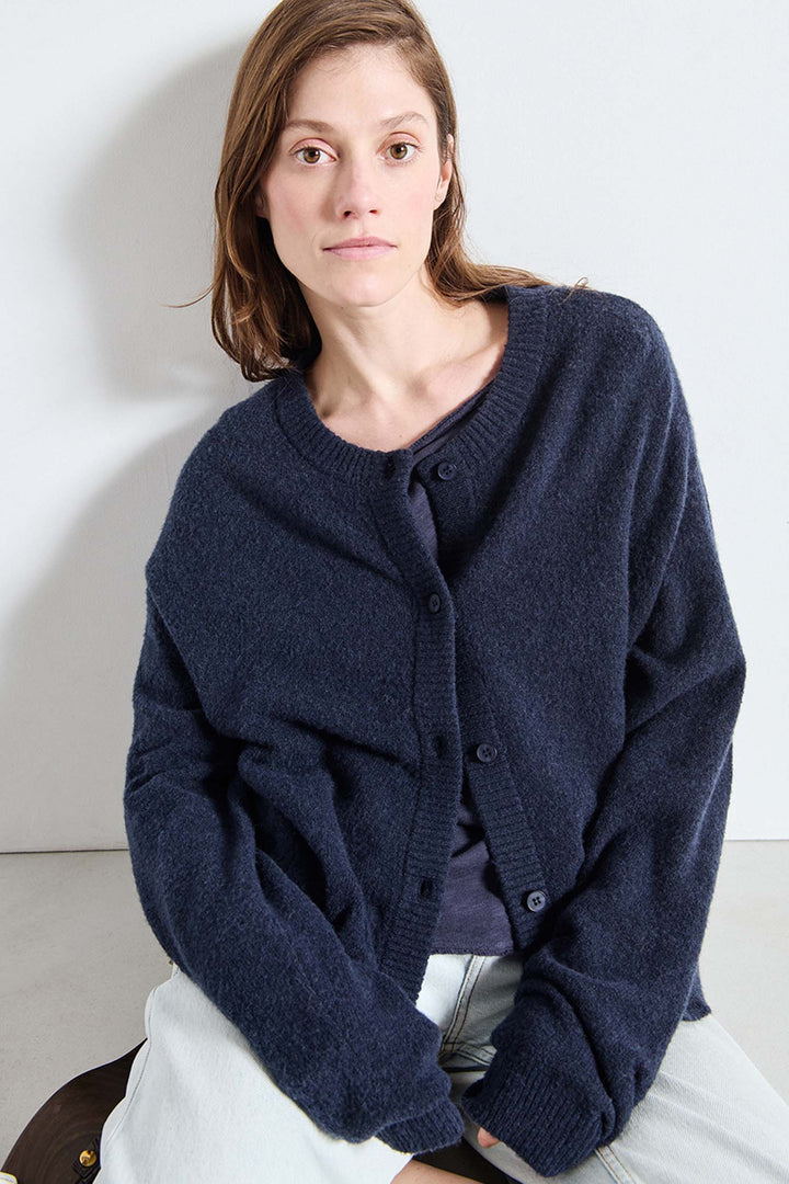 Damsville LS Cardigan in Navy Blue Black Melange