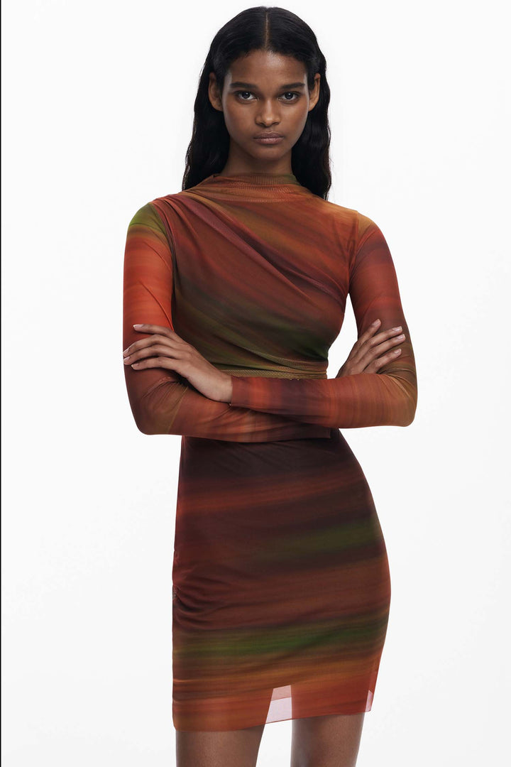 Dante Draped Tulle Mini Dress in Caldera Oscuro