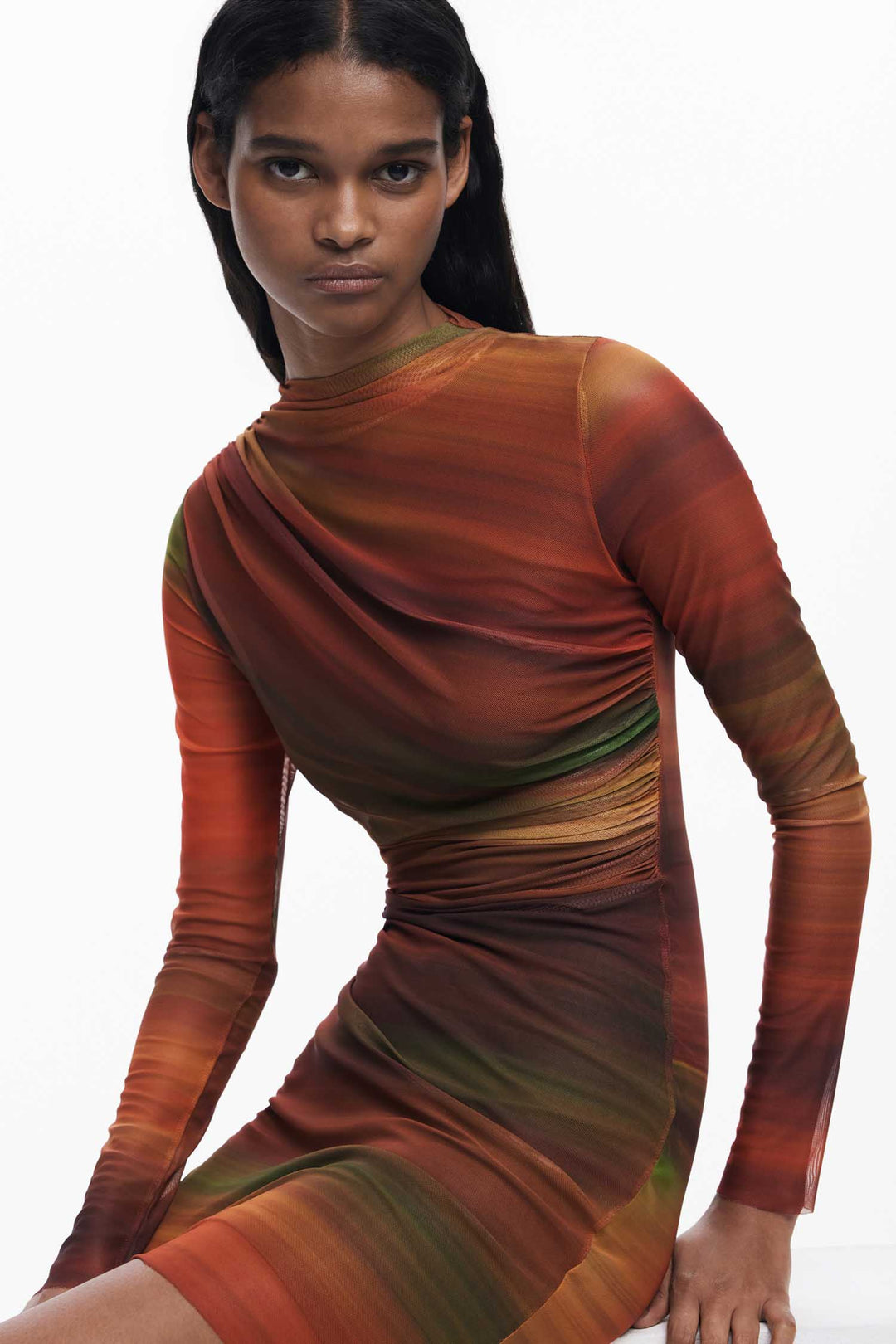 Dante Draped Tulle Mini Dress in Caldera Oscuro