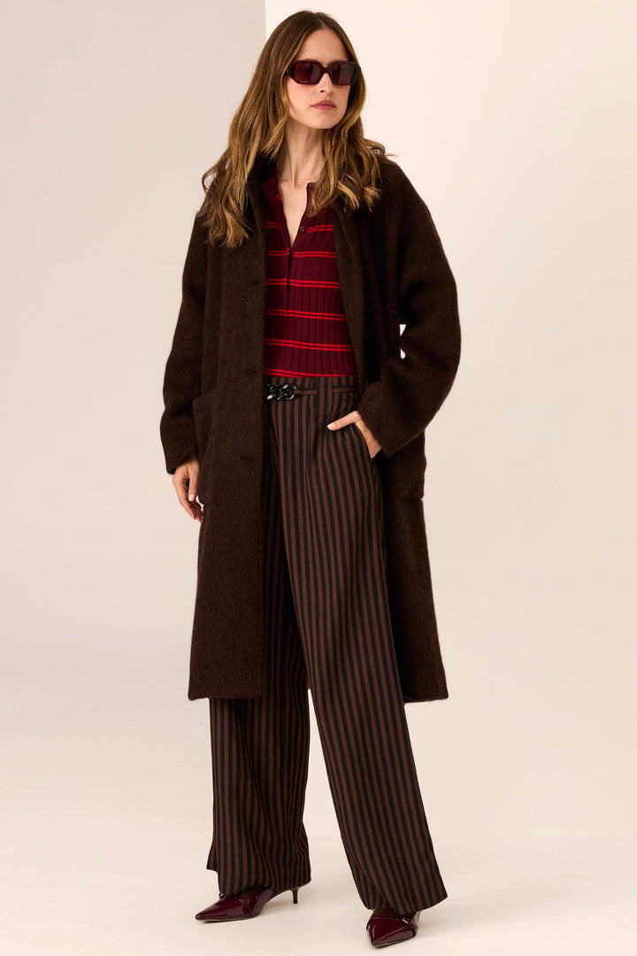 Dara Belted Pant in Choc/Black Stripe