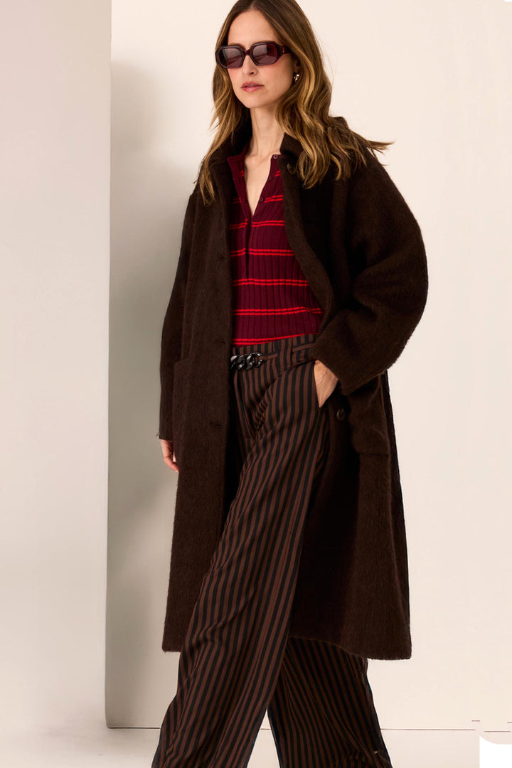 Dara Belted Pant in Choc/Black Stripe