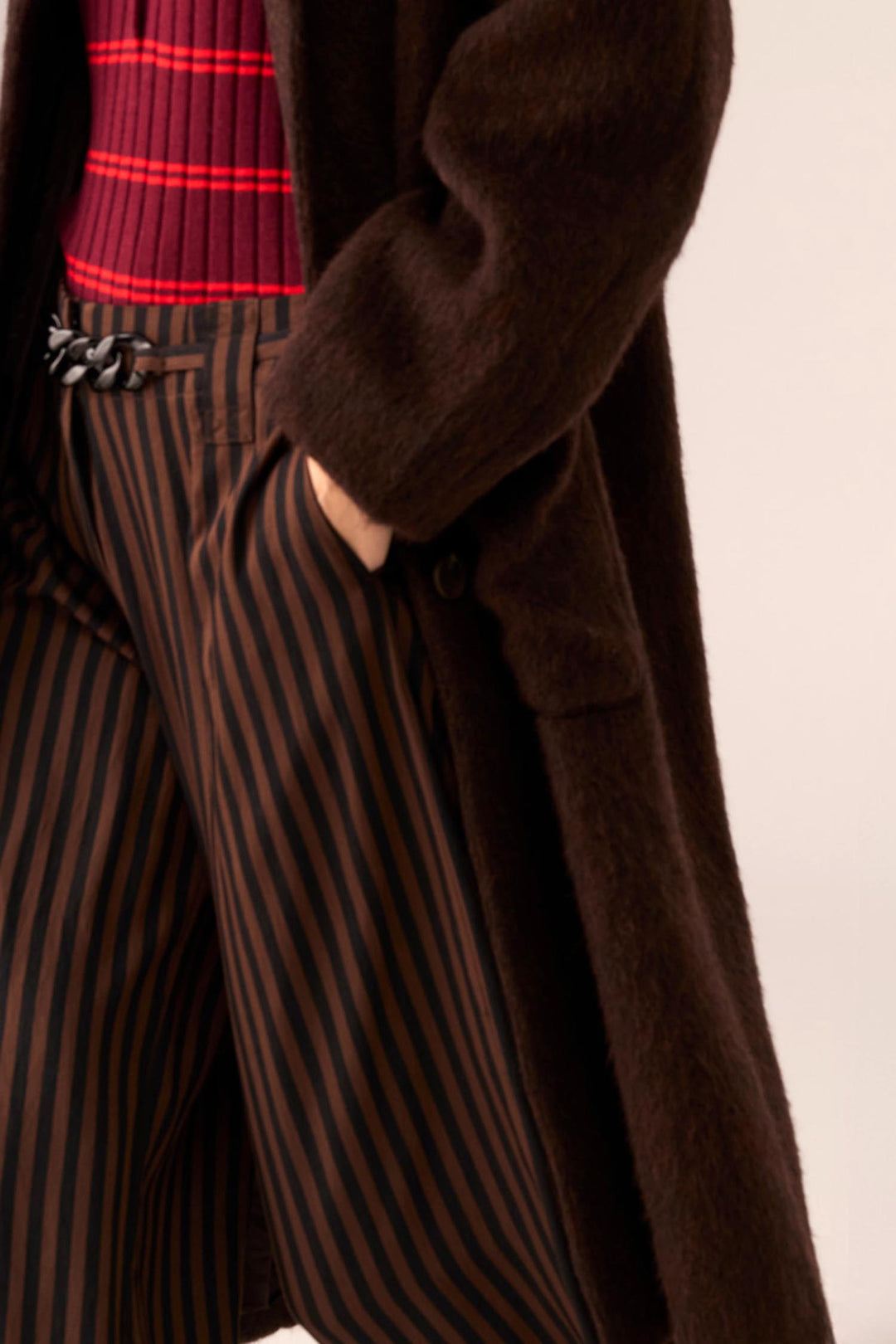 Dara Belted Pant in Choc/Black Stripe