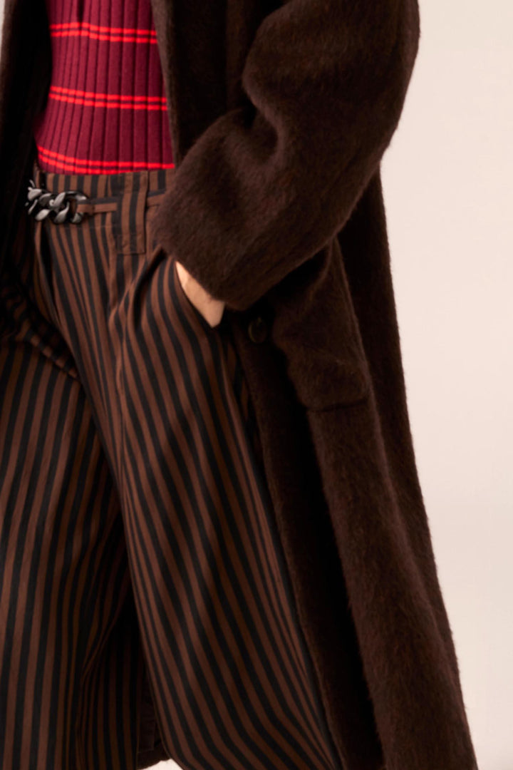 Dara Belted Pant in Choc/Black Stripe